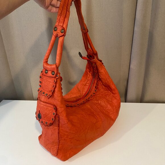 Madi Pelletteria Tomato Red‎ Leather Hobo Bag Made in Italy 18x21 - Picture 7 of 11